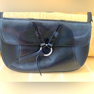 LONGCHAMP black Patton, leather cocktail bag with silver sparkle detailing